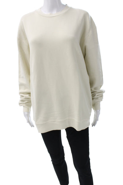 Goodlife Women Pullover Sweatshirt Beige Cotton Crew Neck Long Sleeve Size M