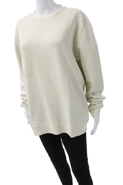Goodlife Women Pullover Sweatshirt Beige Cotton Crew Neck Long Sleeve Size M