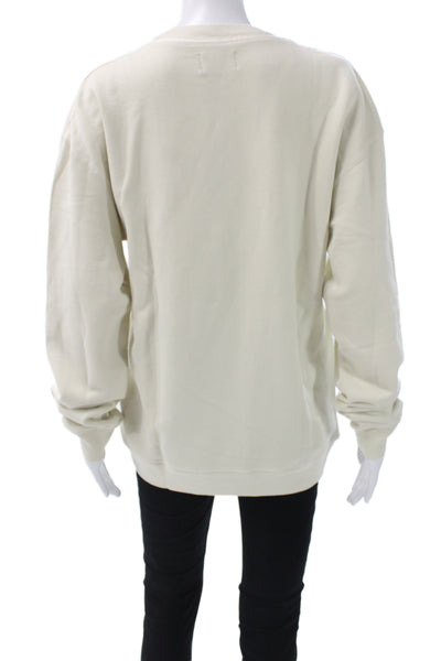 Goodlife Women Pullover Sweatshirt Beige Cotton Crew Neck Long Sleeve Size M