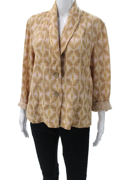 Xirena Women Beige Cotton Collared Geometric Button-Up Long Sleeve Size XS