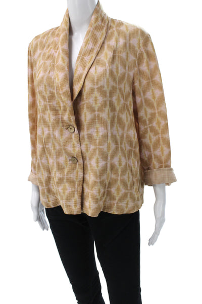 Xirena Women Beige Cotton Collared Geometric Button-Up Long Sleeve Size XS