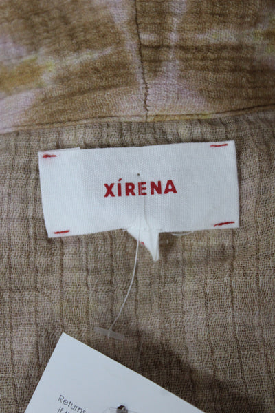 Xirena Women Beige Cotton Collared Geometric Button-Up Long Sleeve Size XS