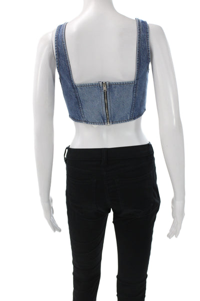 Frame Womens Cropped Denim Tank Sleeveless Square Neck Blue Petite Size XS