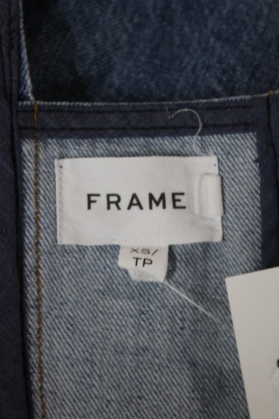 Frame Womens Cropped Denim Tank Sleeveless Square Neck Blue Petite Size XS