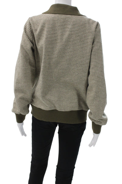 Anthropologie Womens Cardigan Sweater Green Check Collared Long Sleeve Size S