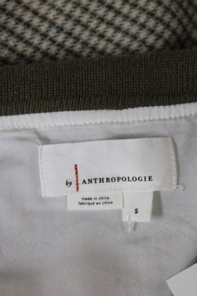 Anthropologie Womens Cardigan Sweater Green Check Collared Long Sleeve Size S