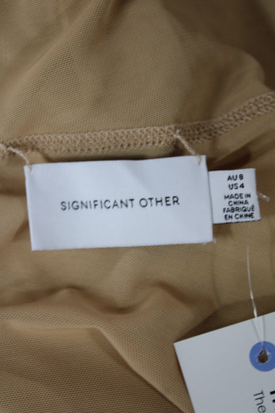 Significant Other Women Basic Knit One Shoulder Tank Sleeveless Beige Size 4