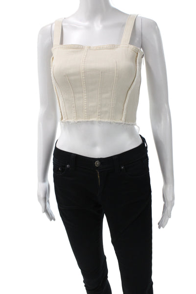Hudson Women Corset Top Sleeveless Beige 99% Cotton Zip Size S