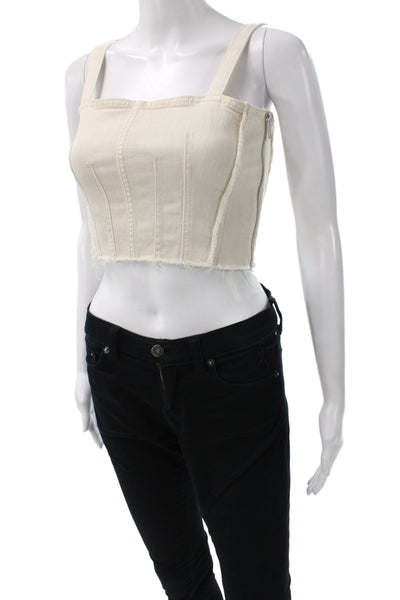 Hudson Women Corset Top Sleeveless Beige 99% Cotton Zip Size S