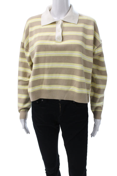 Le Bop Womens Collared Striped Pullover Sweater Beige Long Sleeve Size S