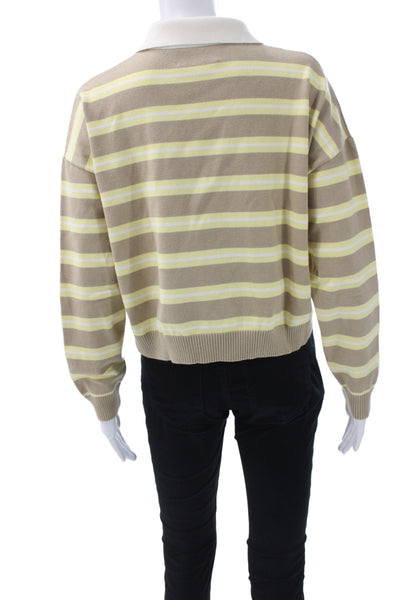 Le Bop Womens Collared Striped Pullover Sweater Beige Long Sleeve Size S