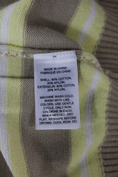 Le Bop Womens Collared Striped Pullover Sweater Beige Long Sleeve Size S