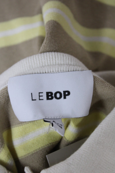 Le Bop Womens Collared Striped Pullover Sweater Beige Long Sleeve Size S