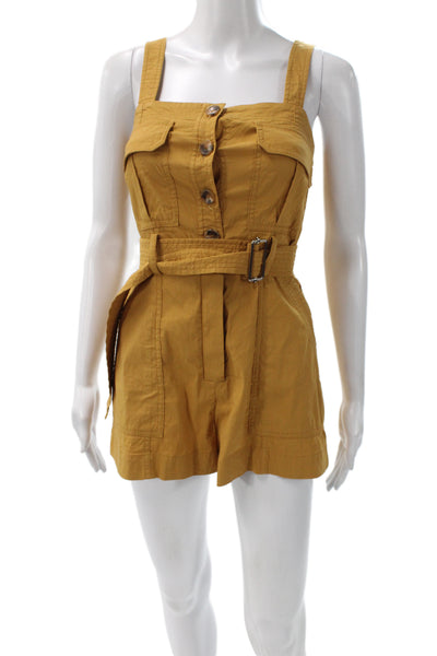 A.L.C. Women Yellow Sleeveless Square Neck Romper Button Size 0