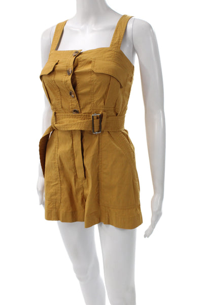 A.L.C. Women Yellow Sleeveless Square Neck Romper Button Size 0