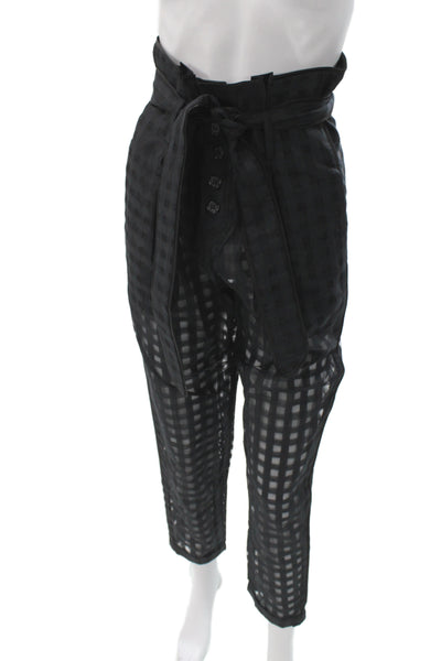 Mes DeMoiselles Paris Women Paperbag Check Cotton Pants Black Button Size 34