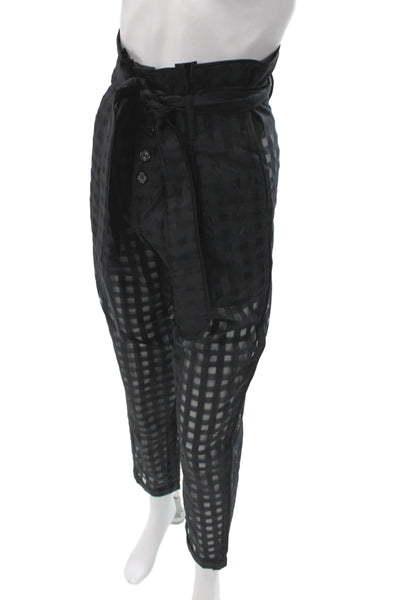 Mes DeMoiselles Paris Women Paperbag Check Cotton Pants Black Button Size 34
