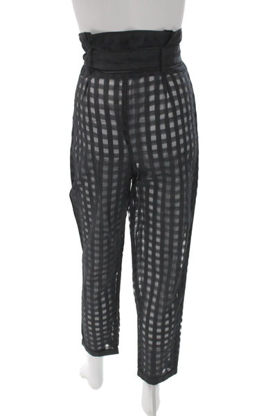 Mes DeMoiselles Paris Women Paperbag Check Cotton Pants Black Button Size 34