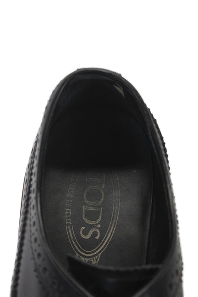 Tods Mens Leather Round Toe Lace Up Oxfords White Size 10