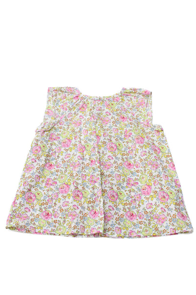 Bonpoint Girls Button Back Sleeveless Crew Neck Floral Top White Pink Size 18M