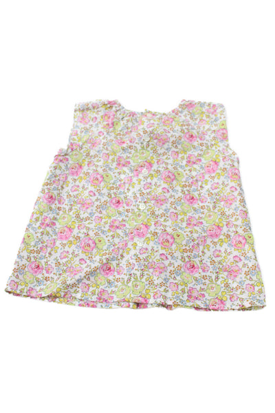 Bonpoint Girls Button Back Sleeveless Crew Neck Floral Top White Pink Size 18M