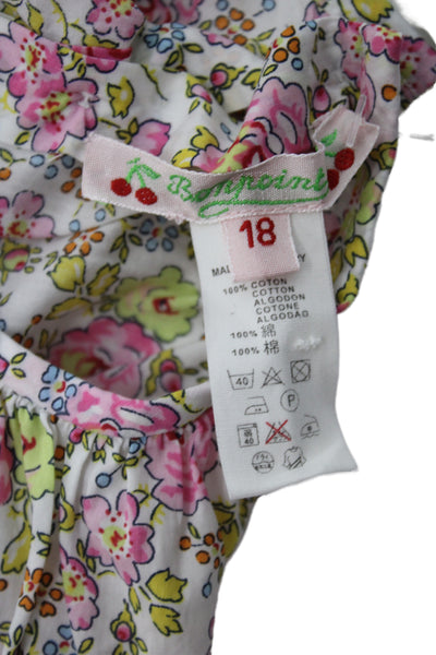 Bonpoint Girls Button Back Sleeveless Crew Neck Floral Top White Pink Size 18M
