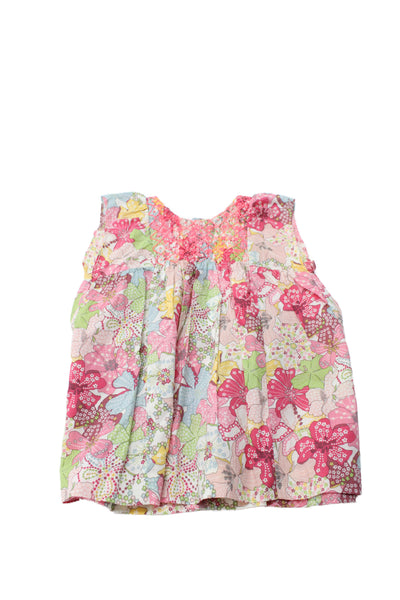 Bonpoint Girls Button Back Sleeveless Floral One Piece White Pink Size 6M