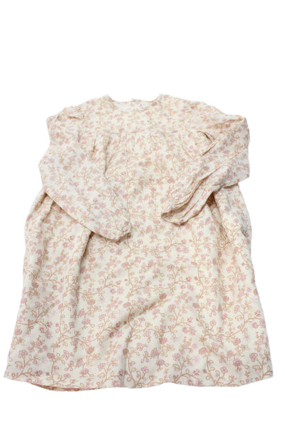 Bonpoint Girls Long Sleeve Crew Neck Floral Printed Dress White Brown Size 8