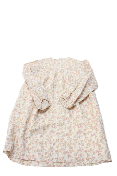 Bonpoint Girls Long Sleeve Crew Neck Floral Printed Dress White Brown Size 8