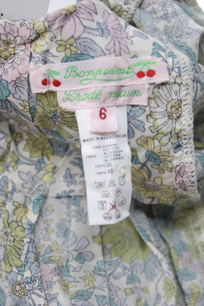 Bonpoint Girls Button Back Sleeveless Crew Neck Floral Top Blue White Size 6M