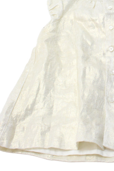 Bonpoint Girls Short Sleeve Crew Neck Metallic Linen Dress Gold Tone Size 12M