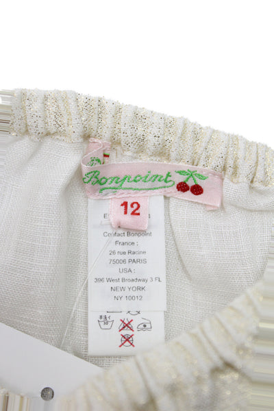 Bonpoint Girls Elastic Waistband Metallic Linen Bottoms Gold Tone Size 12M