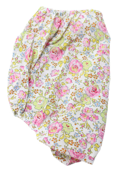 Bonpoint Girls Elastic Waistband Floral Cotton Bottoms White Pink Yellow 18M