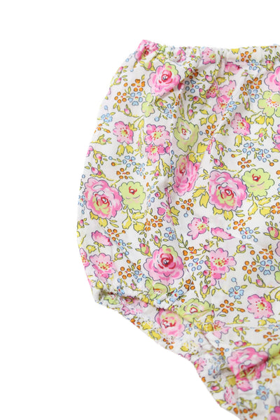 Bonpoint Girls Button Front Short Sleeve V Neck Floral Dress White Red Blue 3T