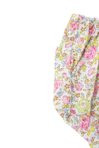 Bonpoint Girls Elastic Waistband Floral Cotton Bottoms White Pink Yellow 18M