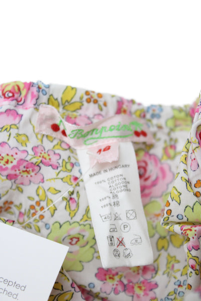 Bonpoint Girls Elastic Waistband Floral Cotton Bottoms White Pink Yellow 18M
