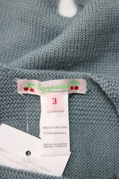 Bonpoint Girls Sleeveless Square Neck Wool Knit Jumpsuit Blue Size 3 Months