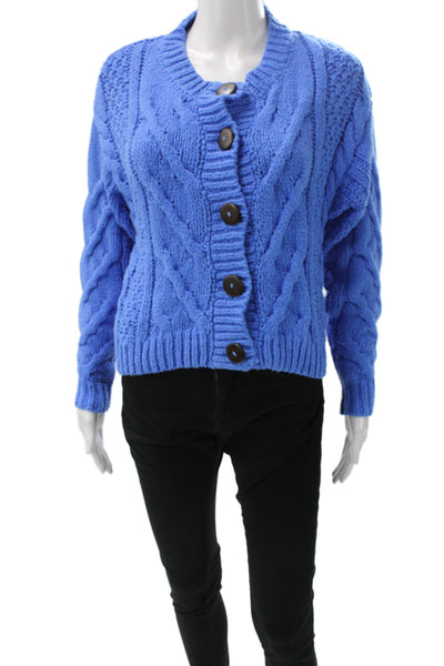 Free People Womens Bohemian V-Neck Knit Cardigan Blue Long Sleeve Size XS