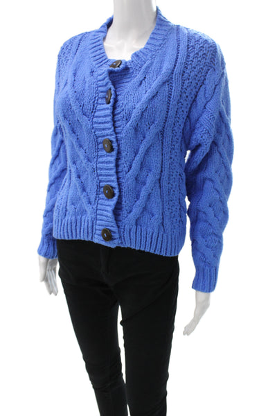 Free People Womens Bohemian V-Neck Knit Cardigan Blue Long Sleeve Size XS