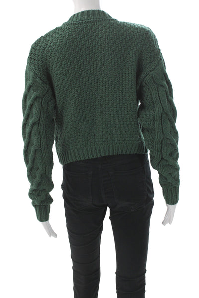 Free People Women Cardigan Geometric Boho Round Neck Long Sleeve Green Size XS