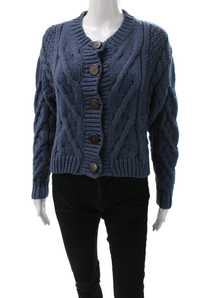 Free People Women Cardigan Blue V Neck Knit Long Sleeve Size XS