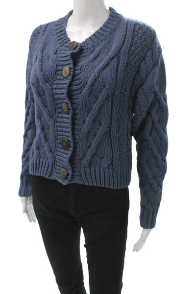 Free People Women Cardigan Blue V Neck Knit Long Sleeve Size XS