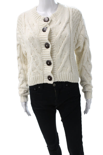 Free People Women Ivory Cotton Cardigan Round Neck Long Sleeve Size XS