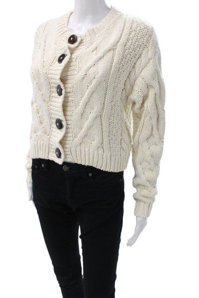 Free People Women Ivory Cotton Cardigan Round Neck Long Sleeve Size XS