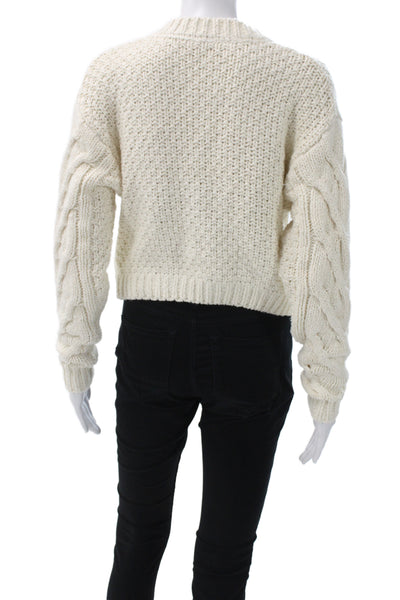 Free People Women Ivory Cotton Cardigan Round Neck Long Sleeve Size XS