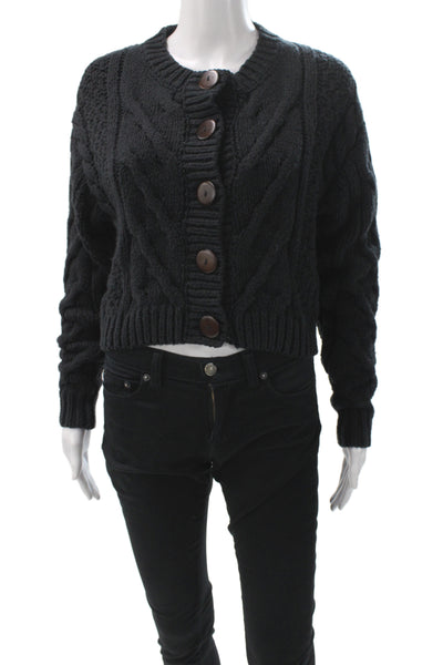 Free People Womens Cardigan Black 100% Cotton Long Sleeve Round Neck Size XS