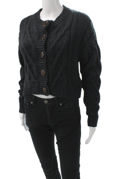 Free People Womens Cardigan Black 100% Cotton Long Sleeve Round Neck Size XS