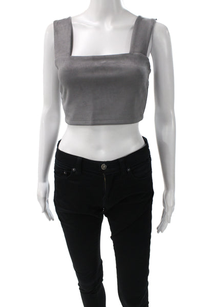 Susana Monaco Women Cropped Sleeveless Gray Tank Polyester Square Neck Size S