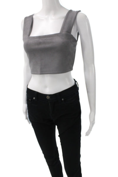 Susana Monaco Women Cropped Sleeveless Gray Tank Polyester Square Neck Size S