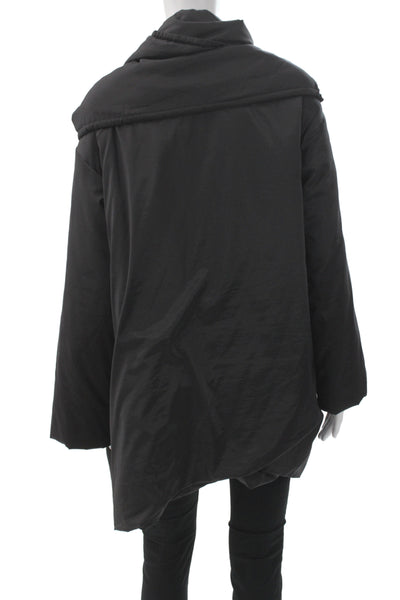 Magaschoni Women Puffer Jacket Black Drawstring Long Sleeve Size S